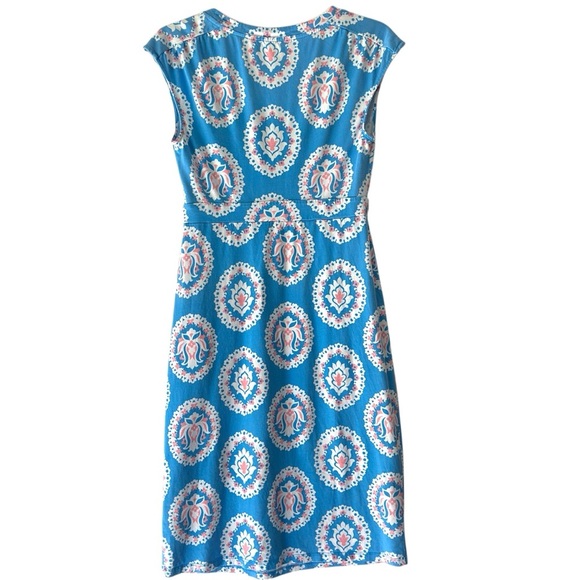 BODEN | NWOT IBIZA DRESS CAP SLEEVES COTTON MODAL POCKETS BLUE PINK | 4 LONG - Picture 6 of 11